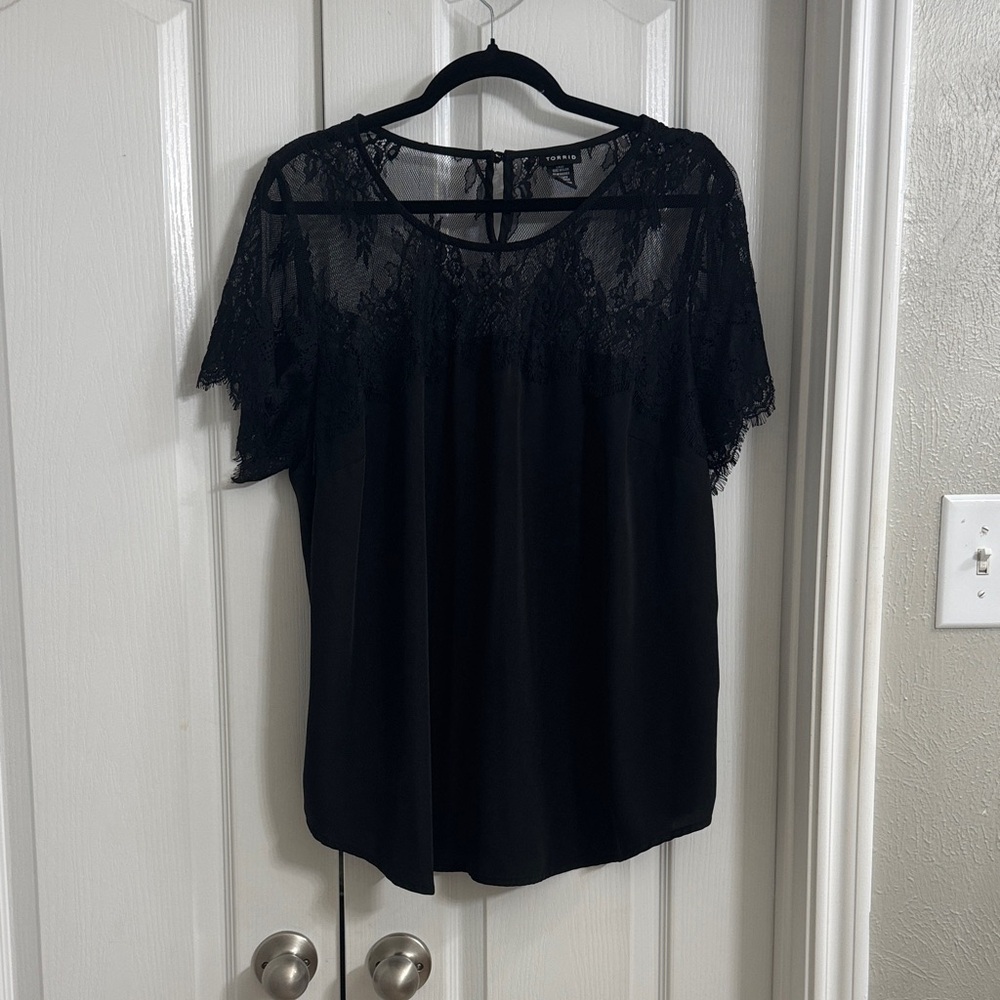 Torrid Black Lace Trim Blouse